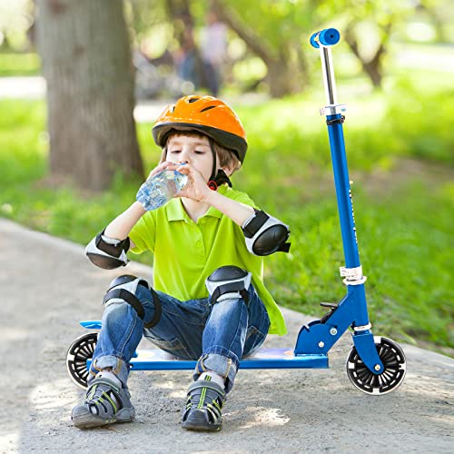 COSTWAY Patinete para Niños, Patinete con 2 Ruedas Intermitentesφ110 mm, Manillar Ajustable y Sistema de Freno Trasero, Scooter LED para Niños Más de 3 Años, 50 kg (Azul)