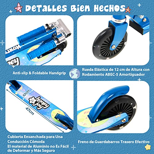 COSTWAY Patinete para Niños, Patinete con 2 Ruedas Intermitentesφ110 mm, Manillar Ajustable y Sistema de Freno Trasero, Scooter LED para Niños Más de 3 Años, 50 kg (Azul)