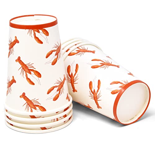 Craw Fish Party Supplies - Juego de vajilla de 24 platos de cena de 9 pulgadas, 24 platos de 7 pulgadas, 24 tazas de 9 onzas, 24 servilletas de almuerzo para cangrejo de río, cangrejo, langosta,