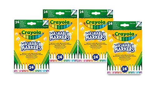 CRAYOLA - 4 Paquetes de 24 Rotuladores de Punta Fina, Tinta Lavable, para Escuela y Tiempo Libre, Multicolor, 7462