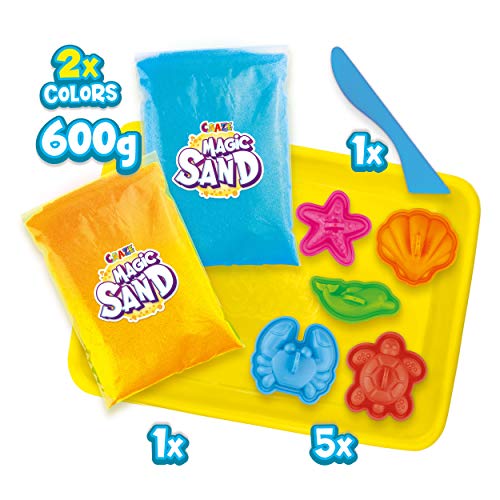 CRAZE Magic Sand Sea Adventures 600 g Juego de arena cinética Arena mágica colorida con moldes y estuche Juego de manualidades niños Arena kinetica niños 28605