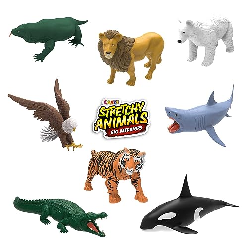 CRAZE Pack de 12 Stretchy Animals Big Predators - Figuras de Animales con Piel elástica, Relleno Especial, Efectos Especiales y Cartas para Jugar Hay 16 Modelos para Coleccionar