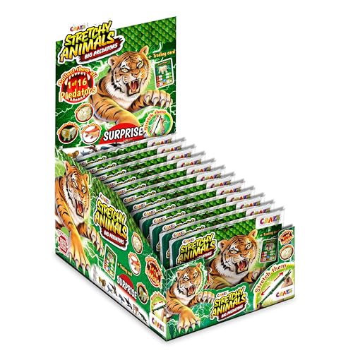 CRAZE Pack de 12 Stretchy Animals Big Predators - Figuras de Animales con Piel elástica, Relleno Especial, Efectos Especiales y Cartas para Jugar Hay 16 Modelos para Coleccionar