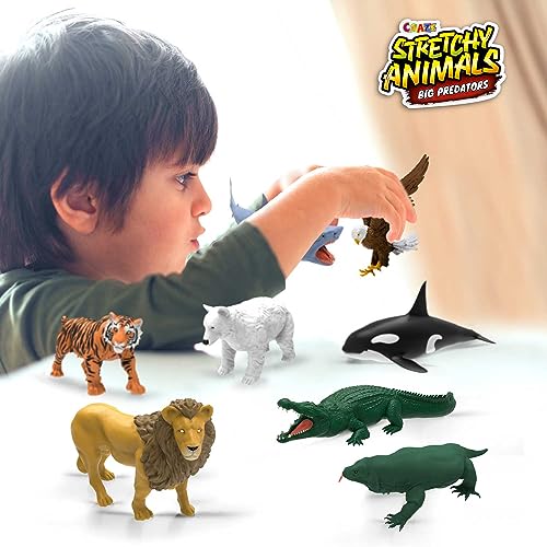 CRAZE Pack de 12 Stretchy Animals Big Predators - Figuras de Animales con Piel elástica, Relleno Especial, Efectos Especiales y Cartas para Jugar Hay 16 Modelos para Coleccionar