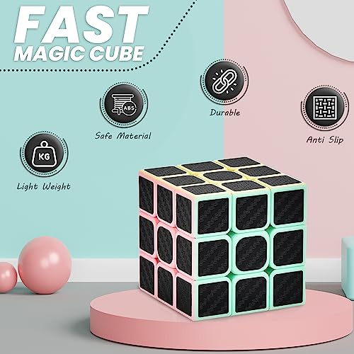 CREADY® Cubo Mágico 3x3 Velocidad, Puzzle De Gran Resistencia, Speed Cube Rompecabezas Educativo para Niños Y Adultos, Tensión Ajustable, Adhesivos De Fibra De Carbono, 5.5 cm, Oscuro Claro