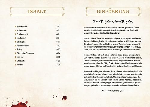 Crime & Dine – Juego de cena de asesinato en Asgard: fiesta de crimen en casa con invitaciones, cuadernos de rollos, mapa de ubicación, notas, tarjetas de mesa, recetas, ideas de disfraces y más: para