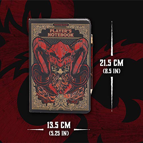 Cuaderno de jugador de Dungeons and Dragons con lápiz, páginas a rayas y cuadrículas, con licencia oficial de Wizards of The Coast Merchandise