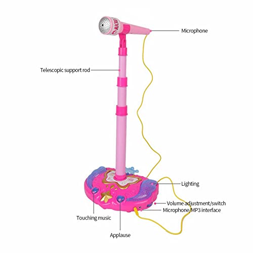 CUTeFiorino Marco de conteo de karaoke para niños, micrófono de pie, juego de juego con reproductor de MP3 integrado, altavoz, altura regulable, compatible con bucles de motor (B, talla única)