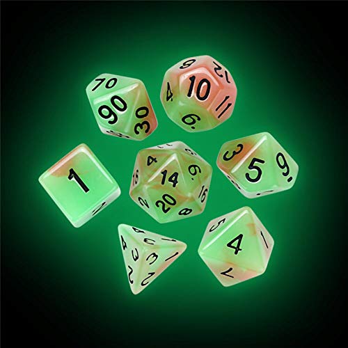 Dados Set para Dragones Y Mazmorras D&D, Dado Poliédrico Y De rol, 7Pcs Universo Rosa Luminoso Verde Multi Lateral Juego Acrílico Dados Regalo