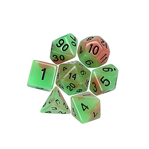 Dados Set para Dragones Y Mazmorras D&D, Dado Poliédrico Y De rol, 7Pcs Universo Rosa Luminoso Verde Multi Lateral Juego Acrílico Dados Regalo