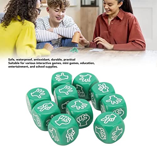 Dados,Juego De Dados Portátiles De 10 Piezas, Dados De Plástico De Color Sólido De 6 Caras, Impermeables Con Figuras De Dedos, Reunión Familiar Navideña, Juego De Adivinanzas, Dados De 2 Cm(Verde)