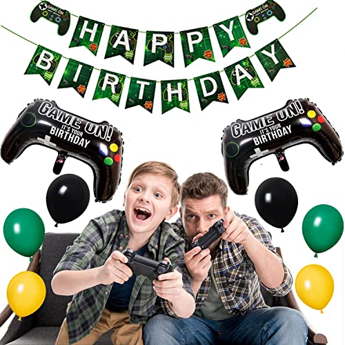 Dalettu Globos de videojuego de fiesta, decoración de juego, mando de juegos, globo 13, globos jugadores, accesorios para fiestas con globo negro y verde, pancarta de cumpleaños para 13º videojuego