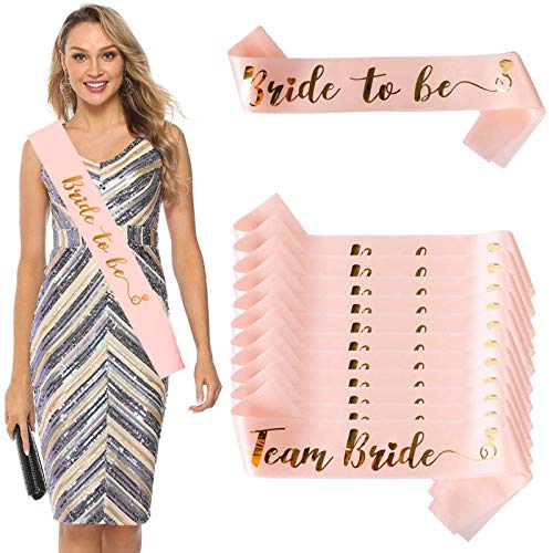 DANXIAN Despedida de Soltera Accesorios, 12PCS Bride to Be y Team Bride Faja Set, Complementos con 11 Team Bride Fajas, 1 Novia Faja para Novia Decoración Fiesta (Oro Rosa)