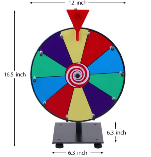 Darque Rueda de premio giratoria de 12 pulgadas con 12,10 secciones, juego de premios de la fortuna de mesa, incluye 3 molinillos de premios y más ruedas de ruleta y accesorios