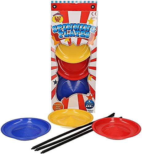 D.A.Y. Republic Platos giratorios con palos, truco clásico de circo, gran juego de malabarismo para niños y adultos, juego de 3