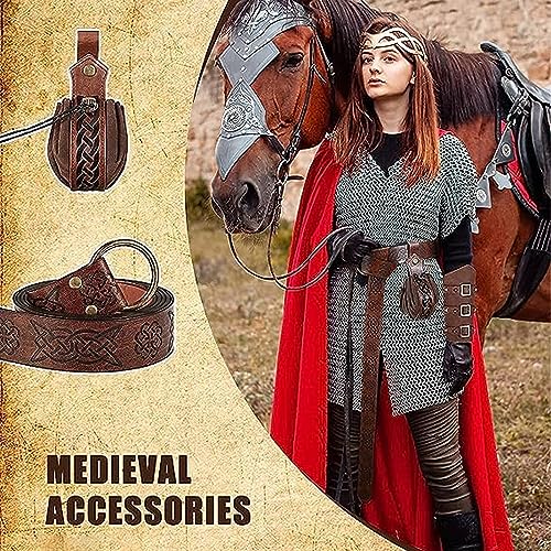 DAZZTIME Traje de Nigromante de Halloween,Cinturón de Cuero Medieval,Medieval Knight Cinturón,Estuche con Cordón de Cuero Sintético Medieval,Ropa Medieval,para Cosplay, Magos,Accesorios de Disfraz