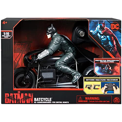 DC Comics, The Batcycle RC Rider Figura de acción, Estilo Oficial de película de Batman, Juguetes niñas a Partir de 4 años, Multicolor, 4.75 x 12 x 3.3 Inches (Spin Master 6060490)