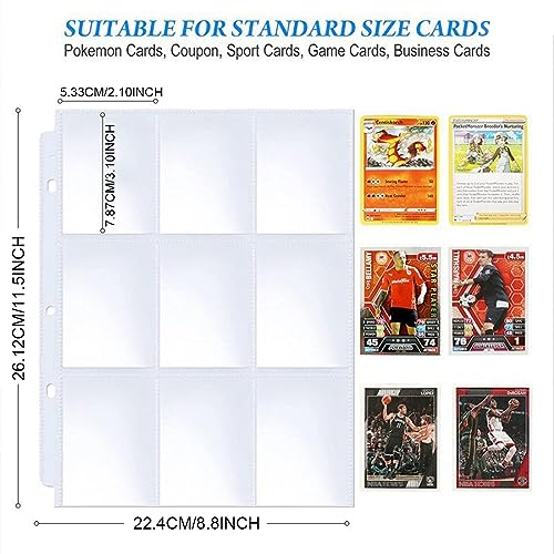 DDKY 20 Hojas de la Carpeta de Tarjetas Transparentes Sobres de Tarjetas, Soporte para Tarjetas fotográficas, Álbum de páginas Sobres para Pokemon, Baloncesto/fútbol Tarjetas, Jugando a Las Cartas