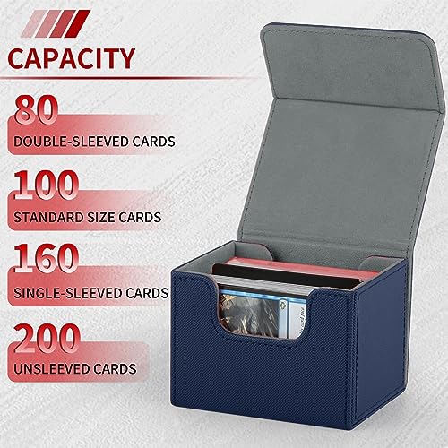 Deck Box con 100 Fundas para MTG cartas, Comander Deck Box para Magic the Gathering, Yugioh, Pokemon, TCG, CCG cartas (azul)