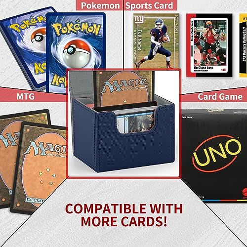 Deck Box con 100 Fundas para MTG cartas, Comander Deck Box para Magic the Gathering, Yugioh, Pokemon, TCG, CCG cartas (azul)