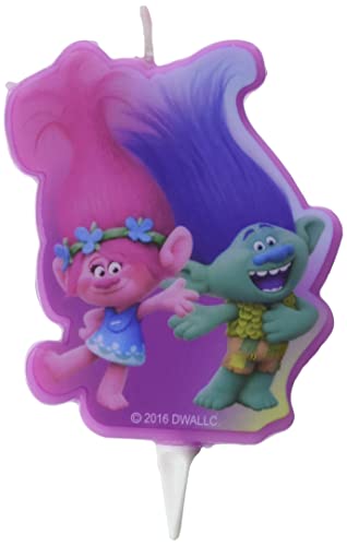 DECOCINO Vela para tarta Trolls Poppy & Branch – Altura aprox. 7 cm – Vela de cera 2D DreamWorks para decorar tartas, magdalenas y tartas – Decoración de cumpleaños