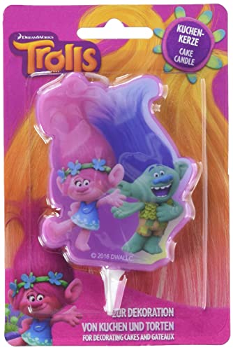 DECOCINO Vela para tarta Trolls Poppy & Branch – Altura aprox. 7 cm – Vela de cera 2D DreamWorks para decorar tartas, magdalenas y tartas – Decoración de cumpleaños