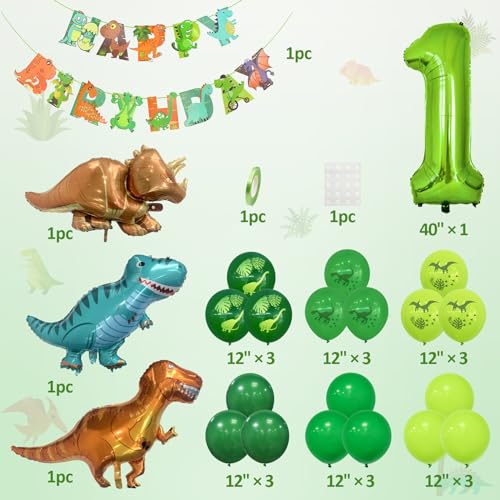 Decoración Cumpleaños Dino, 1 Año Niño Fiesta Cumpleaños Globos Número 1 Decoración Sitio Dinosaurio Jungla Animal Globos Números Verde Globo Helio Pancarta Feliz Cumpleaños Accesorios Fiestas