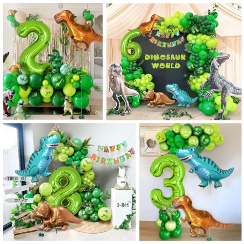 Decoración Cumpleaños Dino, 1 Año Niño Fiesta Cumpleaños Globos Número 1 Decoración Sitio Dinosaurio Jungla Animal Globos Números Verde Globo Helio Pancarta Feliz Cumpleaños Accesorios Fiestas