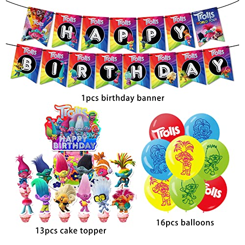 Decoracion Cumpleaños Trolls Globos de Fiesta Trolls Adornos para Tartas de Cumpleaños Trolls Pancarta de Feliz Cumpleaños Trolls Cumpleaños Globos Decoracion Trolls Decoraciones Fiesta Cumpleaños