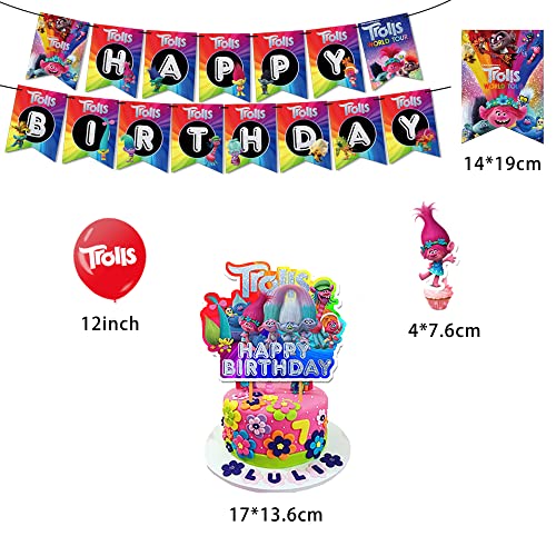 Decoracion Cumpleaños Trolls Globos de Fiesta Trolls Adornos para Tartas de Cumpleaños Trolls Pancarta de Feliz Cumpleaños Trolls Cumpleaños Globos Decoracion Trolls Decoraciones Fiesta Cumpleaños