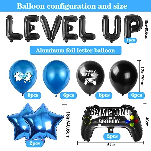 Decoración Cumpleaños Videojuegos, Globo 8 años Cumpleaños, Globos del Controlador, Topper de Torta, Banner, Globo Azul y Negro, Fiesta de Cumpleaños Temática del Juego