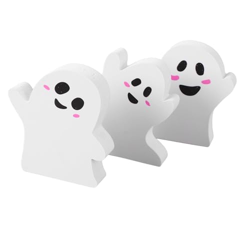 Decoración de Bandeja de Mesa Fantasma, Letrero de Mesa Fantasma Compacto de Halloween Blanco de 3 Piezas Encantador y Elegante para el Hogar