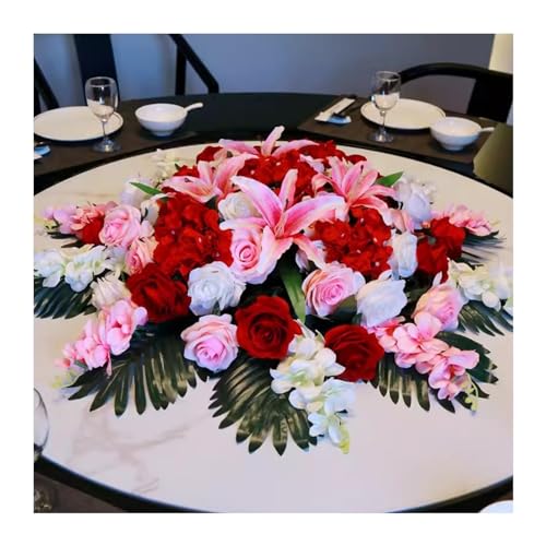 Decoración de piezas centrales redondas Hotel Dining Table Large Round Table Flower Decoration Circular Turntable Simulated Silk Artificial Flower Decoration Middle Dining Table Mesa Central decorativ