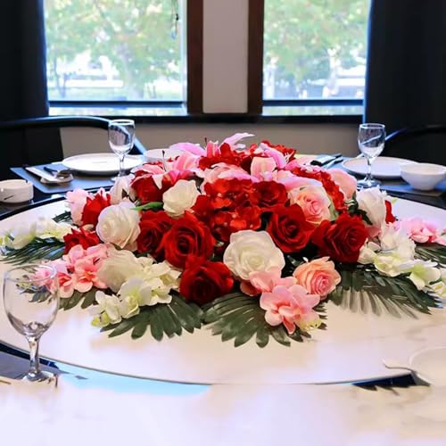 Decoración de piezas centrales redondas Hotel Dining Table Large Round Table Flower Decoration Circular Turntable Simulated Silk Artificial Flower Decoration Middle Dining Table Mesa Central decorativ