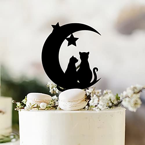 Decoración para tartas de gatos de luna y estrellas, decoración para tartas de gatos, decoración para tartas de gato, boda, luna, boda, gato, pareja, letrero acrílico, decoración para tartas,