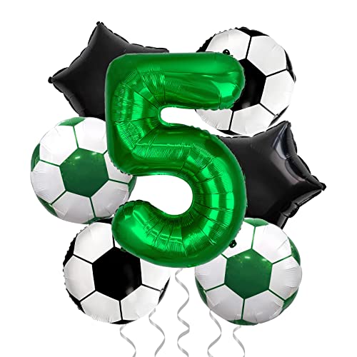 Decoraciones de fiesta de fútbol, globos de papel de aluminio, globos de aluminio número 5, para niños, fanáticos del fútbol, fiesta de cumpleaños, decoración de fiesta del día del juego de fútbol