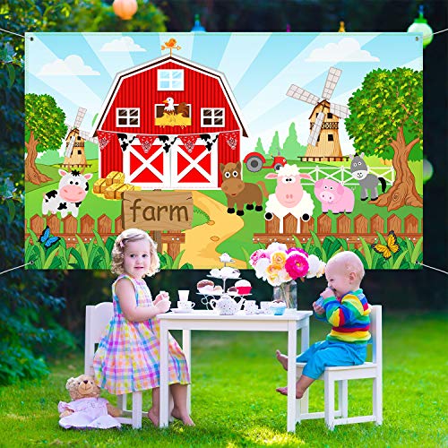 Decoraciones de Fiesta Temática de Animales de la Granja, Banner de Fondo de la Granja para Suministros de Fiesta de Cumpleaños Niños Hierba, Fondo de Animales de Granja Foto Banner, 72,8 x 43,3