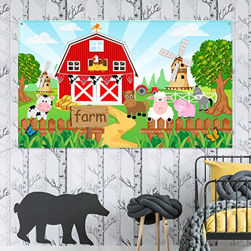 Decoraciones de Fiesta Temática de Animales de la Granja, Banner de Fondo de la Granja para Suministros de Fiesta de Cumpleaños Niños Hierba, Fondo de Animales de Granja Foto Banner, 72,8 x 43,3