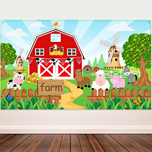 Decoraciones de Fiesta Temática de Animales de la Granja, Banner de Fondo de la Granja para Suministros de Fiesta de Cumpleaños Niños Hierba, Fondo de Animales de Granja Foto Banner, 72,8 x 43,3