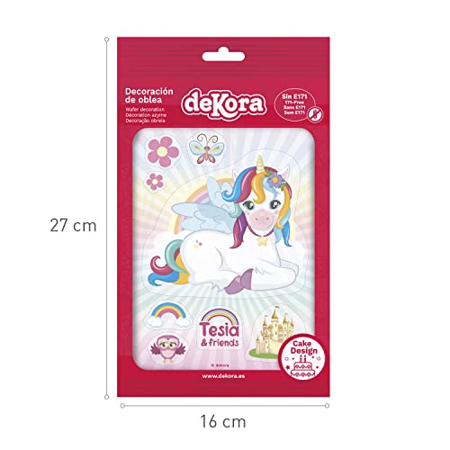 dekora - Decoración Comestible de Tartas de Cumpleaños Infantiles Silueta Unicornio Tessia, 21 cm