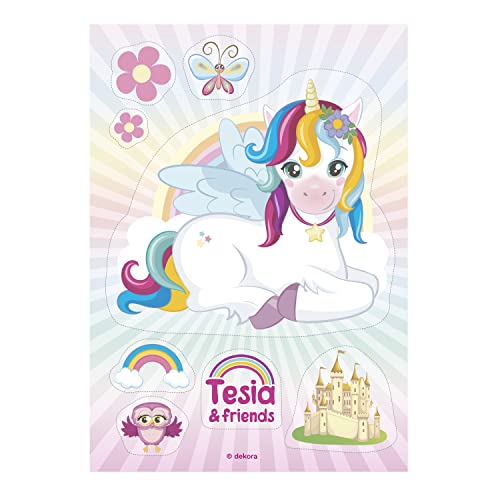 dekora - Decoración Comestible de Tartas de Cumpleaños Infantiles Silueta Unicornio Tessia, 21 cm