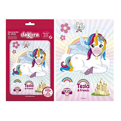 dekora - Decoración Comestible de Tartas de Cumpleaños Infantiles Silueta Unicornio Tessia, 21 cm