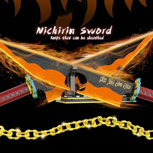 Demon Slayer Samurai Sword Modelo Bloques De Construcción Espada Katana Uzui Tengen Sword Anime Samurai Ninja Espada con Soporte, 1478 Piezas,Compatible con Lego A