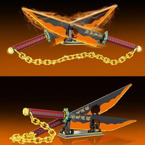 Demon Slayer Samurai Sword Modelo Bloques De Construcción Espada Katana Uzui Tengen Sword Anime Samurai Ninja Espada con Soporte, 1478 Piezas,Compatible con Lego A