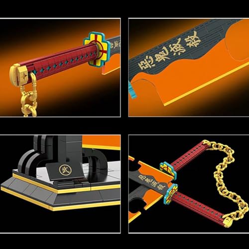 Demon Slayer Samurai Sword Modelo Bloques De Construcción Espada Katana Uzui Tengen Sword Anime Samurai Ninja Espada con Soporte, 1478 Piezas,Compatible con Lego A