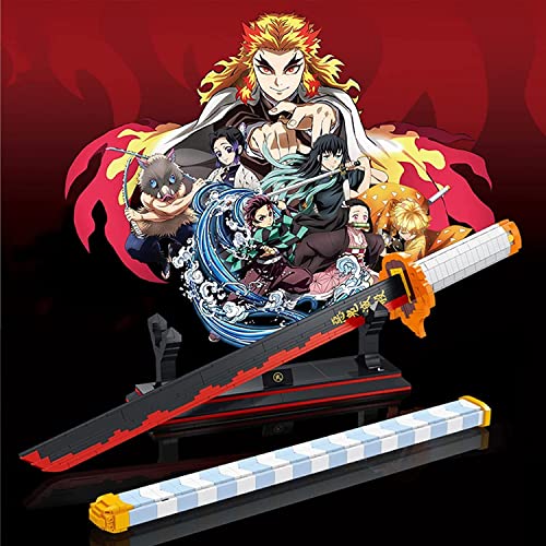 Demon Slayer Sword Splicing Model Building Blocks, Rengoku Kyoujurou, 790 Piezas, 27 Pulgadas Samurai Sword Set con Vaina y Soporte, Cosplay Anime Sword Katana, Compatible con Lego