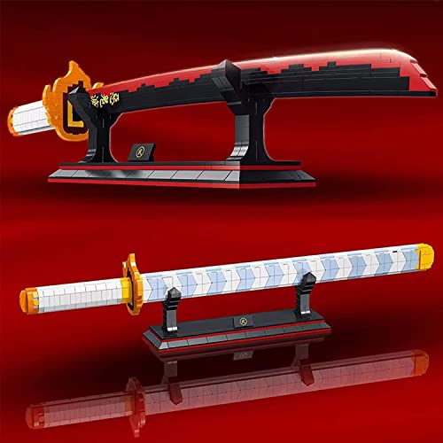 Demon Slayer Sword Splicing Model Building Blocks, Rengoku Kyoujurou, 790 Piezas, 27 Pulgadas Samurai Sword Set con Vaina y Soporte, Cosplay Anime Sword Katana, Compatible con Lego