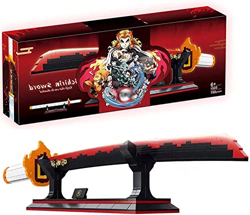 Demon Slayer Sword Splicing Model Building Blocks, Rengoku Kyoujurou, 790 Piezas, 27 Pulgadas Samurai Sword Set con Vaina y Soporte, Cosplay Anime Sword Katana, Compatible con Lego