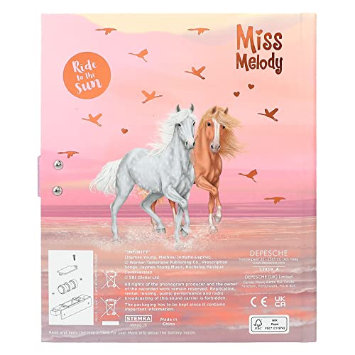 Depesche 12419 Miss Melody Sundown - Diario con código de números y sonido, libro con motivos de caballos y 80 páginas ilustradas a rayas