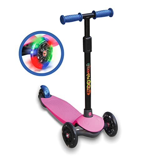 DEQUBE- Patinete Infantil 3 Ruedas Ajustable- Patinete con Ruedas LED y Freno Trasero- Plegable y fácil de Transportar. Ultraligero y Seguro. Para niños de 2 a 7 años. Color Rosa (914D00018)…